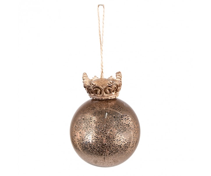 Hnědá skleněná vánoční koule s korunkou - Ø 8*14 cm