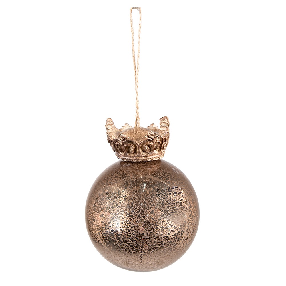 Hnědo-měděná skleněná vánoční koule s korunkou - Ø 8*14 cm Clayre & Eef