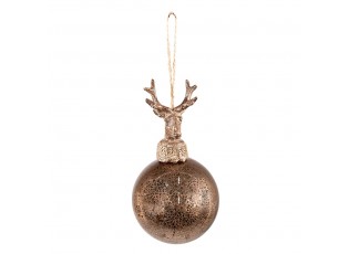 Hnědo-měděná skleněná vánoční koule s jelenem - Ø 8*14 cm