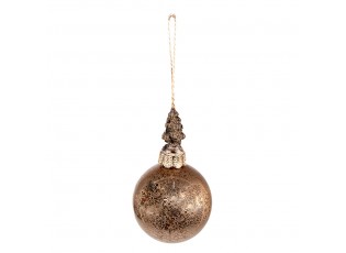 Hnědo-měděná skleněná vánoční koule se stromkem - Ø 8*14 cm