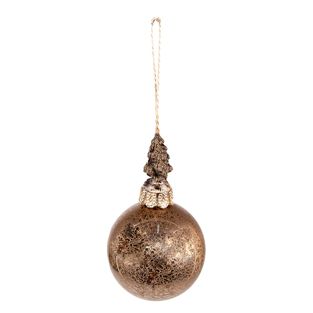 Hnědo-měděná skleněná vánoční koule se stromkem - Ø 8*14 cm 6GL4071