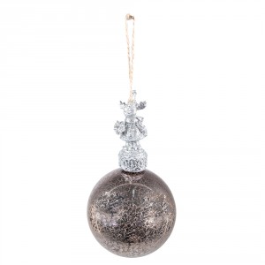 Stříbrná antik skleněná vánoční koule se sobem - Ø 7*14 cm