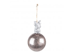 Stříbrná antik skleněná vánoční koule s veverkou - Ø 7*13 cm