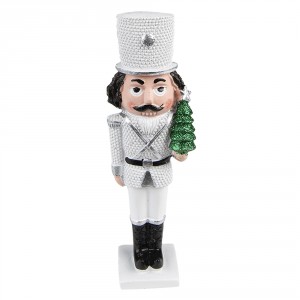 Vánoční dekorace bílý Louskáček - 5*3*16 cm