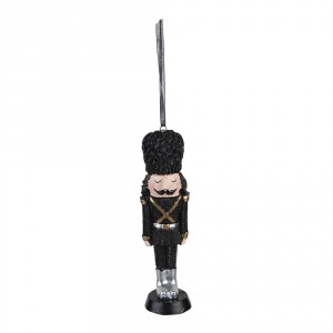 Černá antik vánoční závěsná dekorace soška Louskáček - 4*3*13 cm