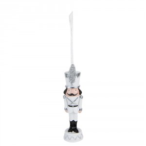 Bílá antik vánoční závěsná dekorace soška Louskáček - 3*3*13 cm