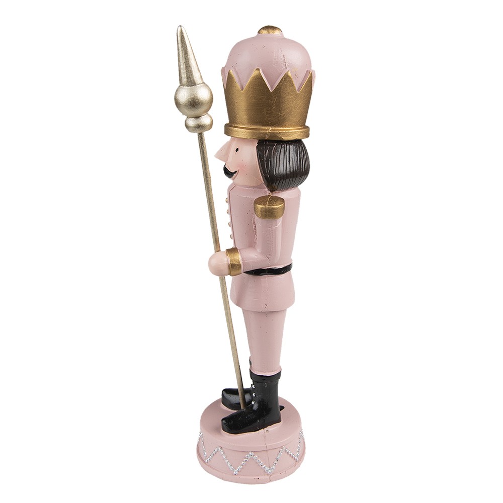 Růžová vánoční dekorace soška Louskáček - 5*5*17 cm