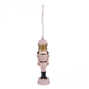 Růžová antik vánoční závěsná dekorace soška Louskáček - 3*3*12 cm