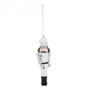 Bílá antik vánoční dekorace soška Louskáček s hůlkou - 4*2*15 cm