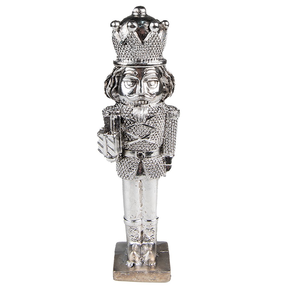 Stříbrná vánoční dekorace Louskáček s dárky - 5*4*19 cm