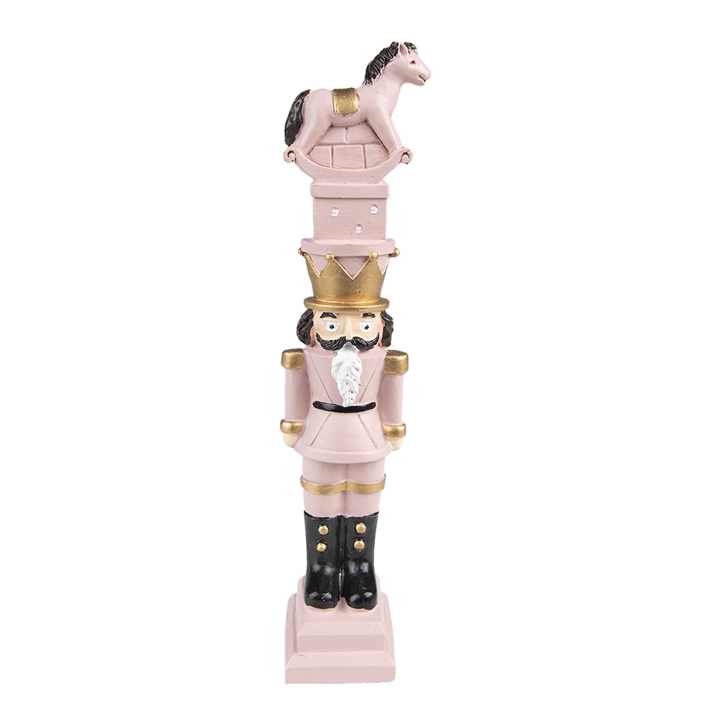 Růžová dekorace Louskáček s houpacím koníkem nad hlavou - 6*5*23 cm Clayre & Eef