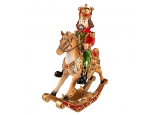 Červeno-zlatá dekorace Louskáček na houpacím koni - 32*13*39 cm