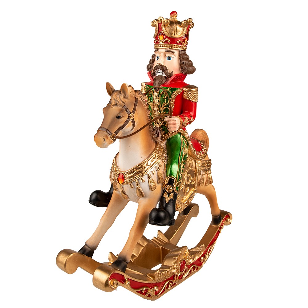 Červeno-zlatá dekorace Louskáček na houpacím koni - 32*13*39 cm Clayre & Eef