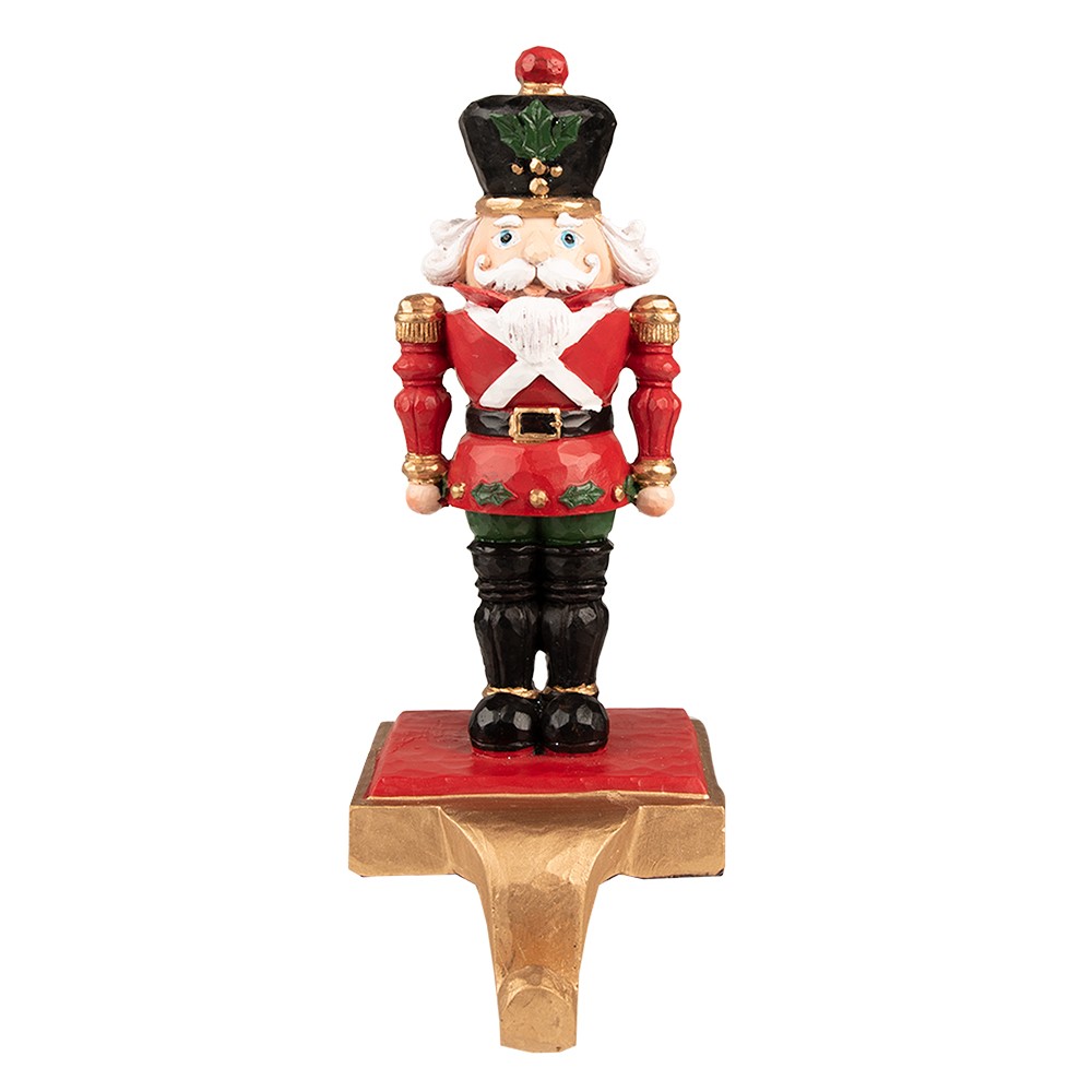 Červeno-černý věšák na vánoční punčochu Louskáček - 10*12*24 cm Clayre & Eef