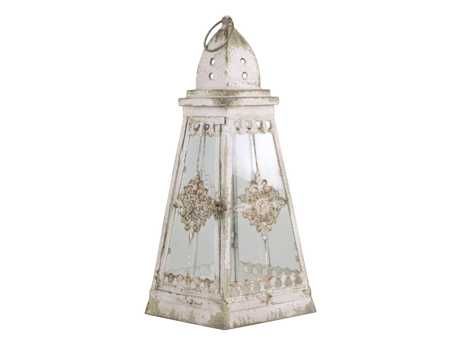 Krémová antik kovová lucerna s ornamenty Vintage - 20*20*46cm