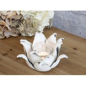 Krémový antik svícen ve tvaru květu na čajovou svíčku Crown - Ø 16*9cm