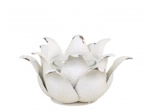 Krémový antik svícen ve tvaru květu na čajovou svíčku Crown - Ø 16*9cm