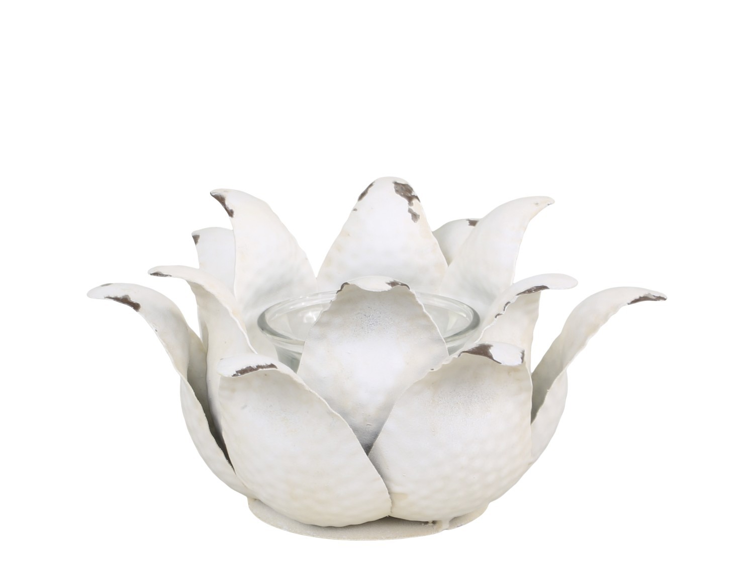Krémový antik svícen ve tvaru květu na čajovou svíčku Crown - Ø 16*9cm