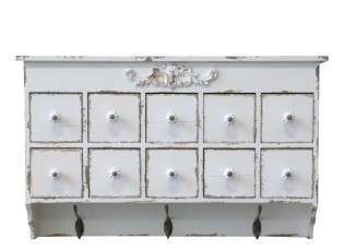 Krémová antik nástěnná dřevěná skříňka se šuplíčky Soffia - 60*37*37cm
