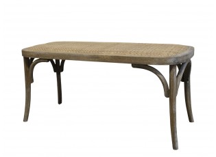 Hnědá antik francouzská dřevěná lavice s proutěným výpletem Channie - 100*42*46cm