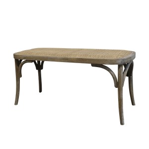 Hnědá antik francouzská dřevěná lavice s proutěným výpletem Channie - 100*42*46cm