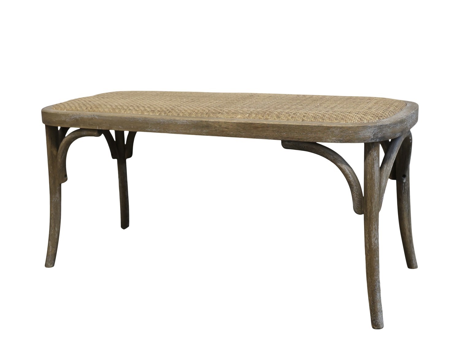 Hnědá antik francouzská dřevěná lavice s proutěným výpletem Channie - 100*42*46cm