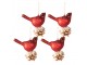 4ks červená vánoční ozdoba ptáček na šišce - 11*11 cm 