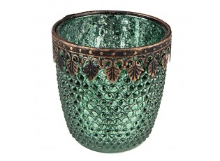 Zelený skleněný svícen na čajovou svíčku se zdobným okrajem - Ø 9*9 cm