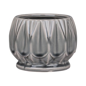 Šedý antik keramický obal na květináč se vzorem Alsace - Ø 13*10cm