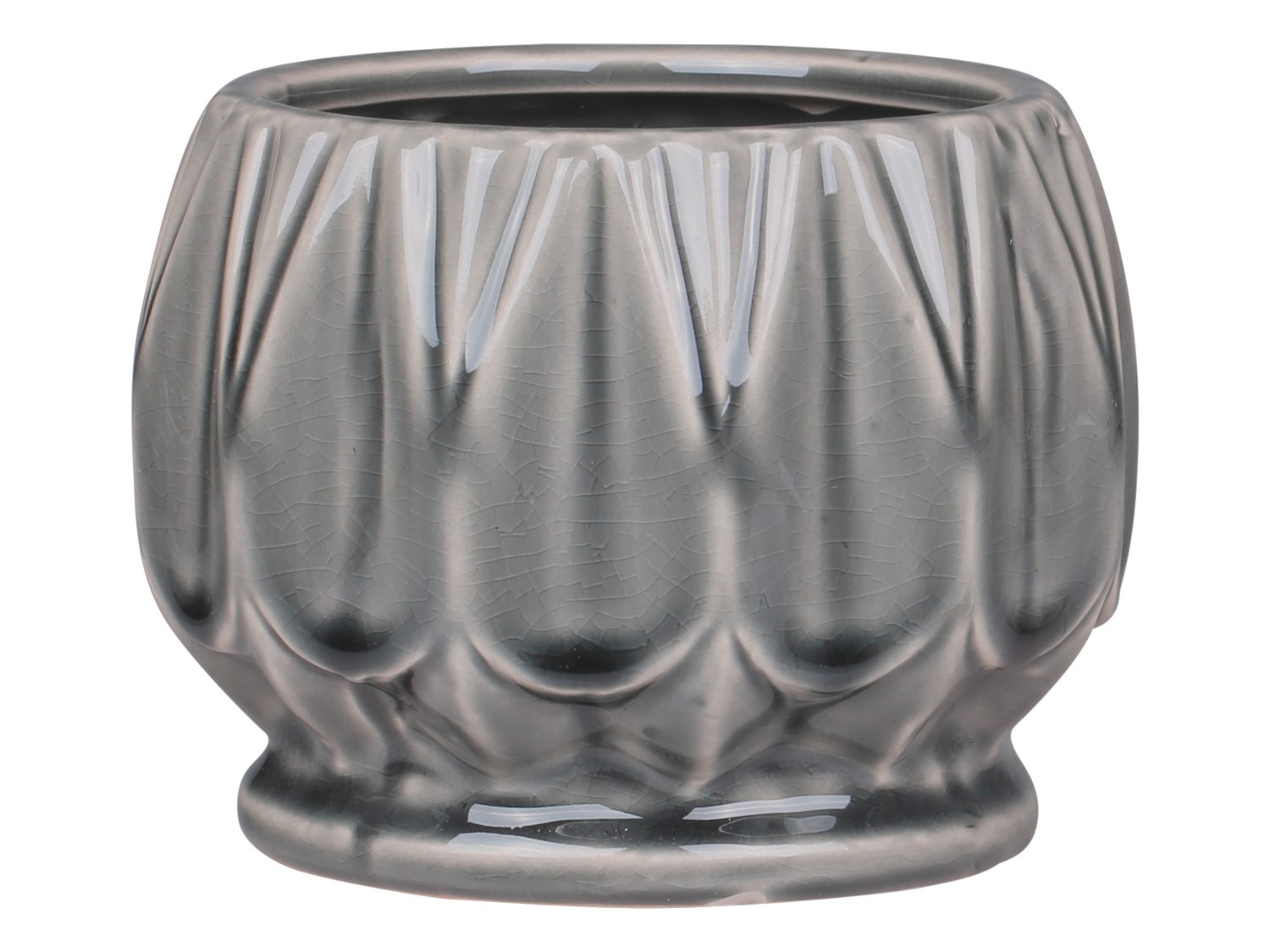 Šedý antik keramický obal na květináč se vzorem Alsace - Ø 13*10cm
