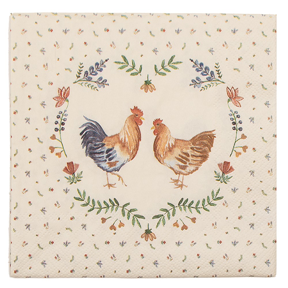 Papírové ubrousky Chicken and Rooster - 33*33 cm (20ks) Clayre & Eef