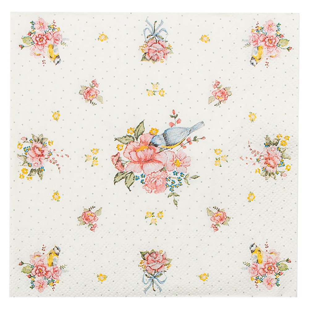 Papírové ubrousky s kvítky a ptáčkem Cheerful Birdie - 33*33 cm (20ks)