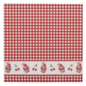 Červené kárované papírové ubrousky s dortíčky Cherry Cupcake - 33*33 cm (20ks)