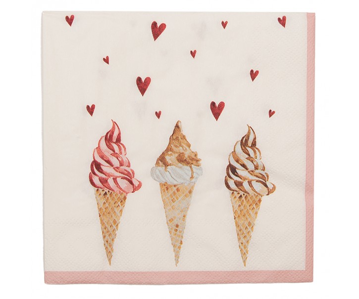 Béžové papírové ubrousky se zmrzlinou Frosty And Sweet - 33*33 cm (20ks)