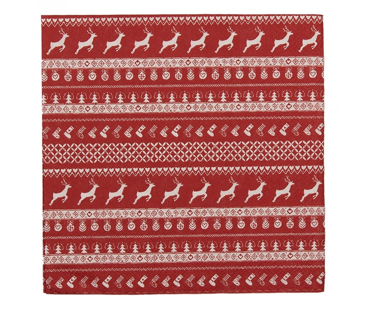 Červené papírové ubrousky Nordic Christmas - 33*33 cm (20ks)