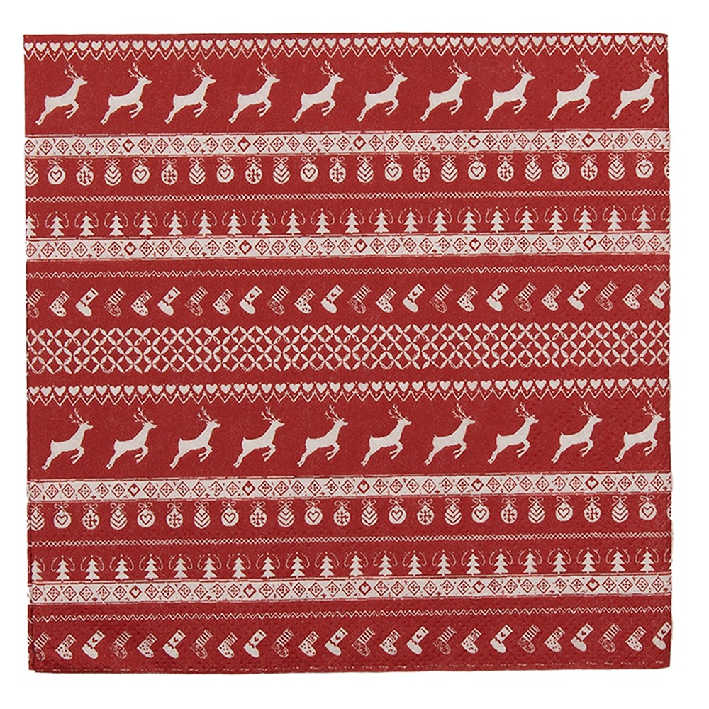 Červené papírové ubrousky Nordic Christmas - 33*33 cm (20ks)