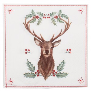 Papírové ubrousky s jelenem a cesmínou Holly Christmas - 33*33 cm (20ks)