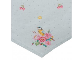 Zelený bavlněný běhoun s květy a ptáčky Cheerful Birdie - 50*160 cm
