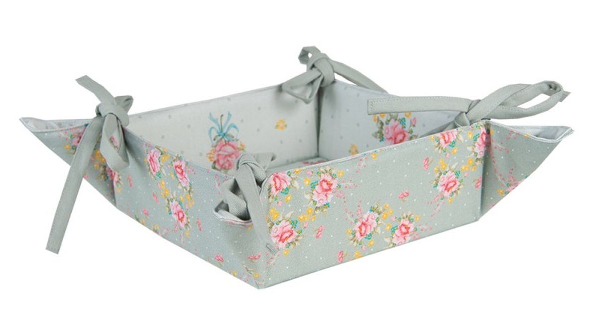 Zelený bavlněný košík na pečivo s květy a ptáčky Cheerful Birdie - 35*35*8 cm Clayre & Eef
