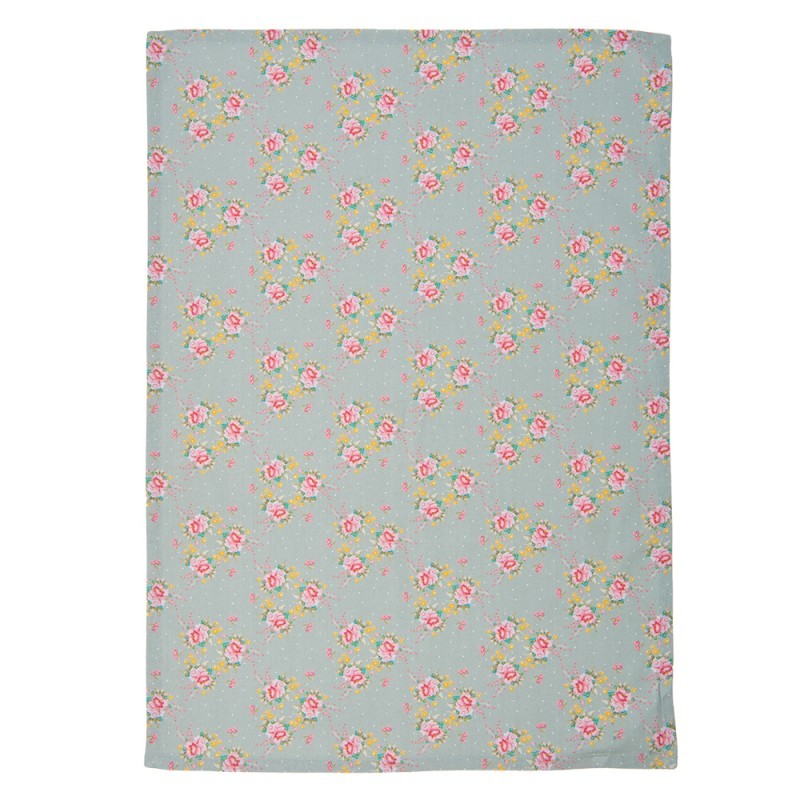 Zelená bavlněná utěrka s květy Cheerful Birdie - 50*70 cm