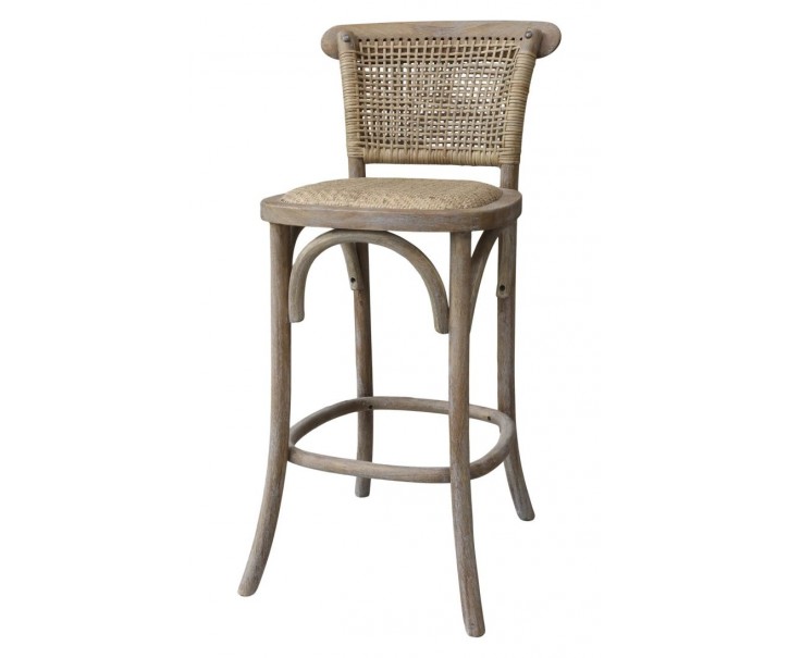 Přírodní ratanová barová židle s výpletem Old French chair - 43*51*103 cm 