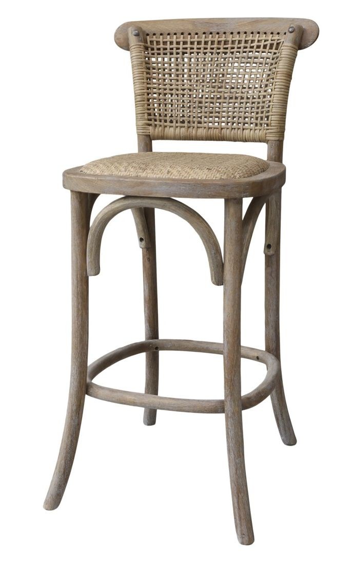 Přírodní dřevěná barová židle s ratanovým výpletem Old French chair - 43*51*103 cm  Chic Antique