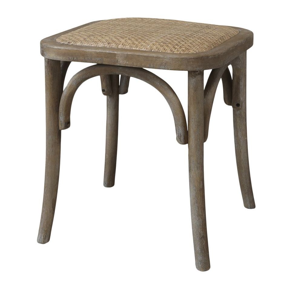 Přírodní dřevěná stolička s ratanovým výpletem Old French stool - 42*42*46 cm  Chic Antique