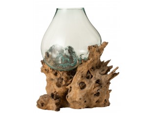 Váza z recyklovaného skla na dřevu Gamal - 83*78*78 cm