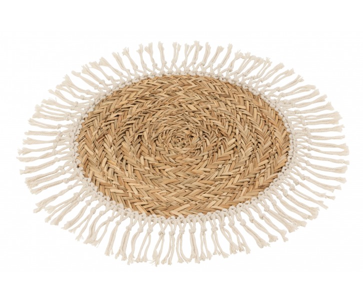 Přírodní pletené prostírání z mořské trávy s třásněmi - Ø 51*1.5 cm