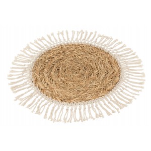 Přírodní pletené prostírání z mořské trávy s třásněmi - Ø 51*1.5 cm
