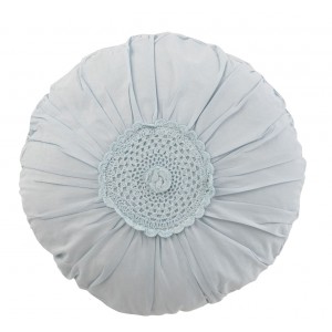 Pomněnkový kulatý bavlněný polštář s krajkou Lace blue - Ø 40*11cm