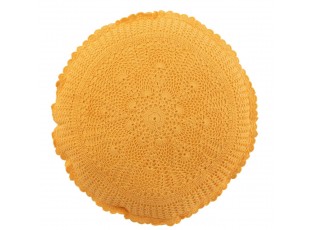 Žlutý kulatý bavlněný polštář s krajkou Lace ochre - Ø 38*12cm