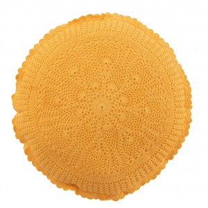 Žlutý kulatý bavlněný polštář s krajkou Lace ochre - Ø 38*12cm