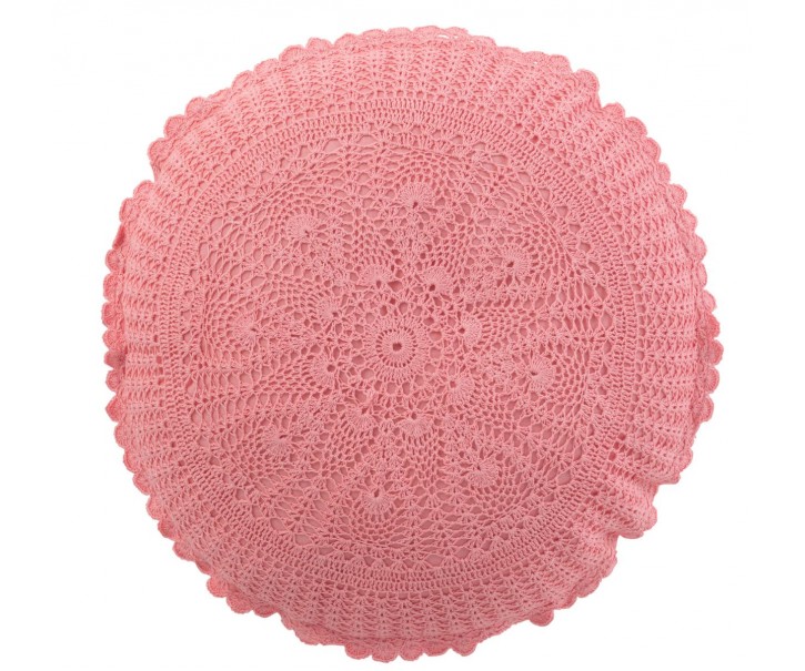 Růžový kulatý bavlněný polštář s krajkou Lace pink - Ø 38*12cm